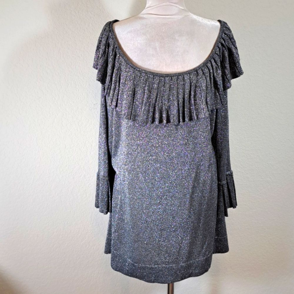 Ashley Stewart Women’s Top 18/20 Gray Sparkly Pleated Collar Cuffs Off Shoulder